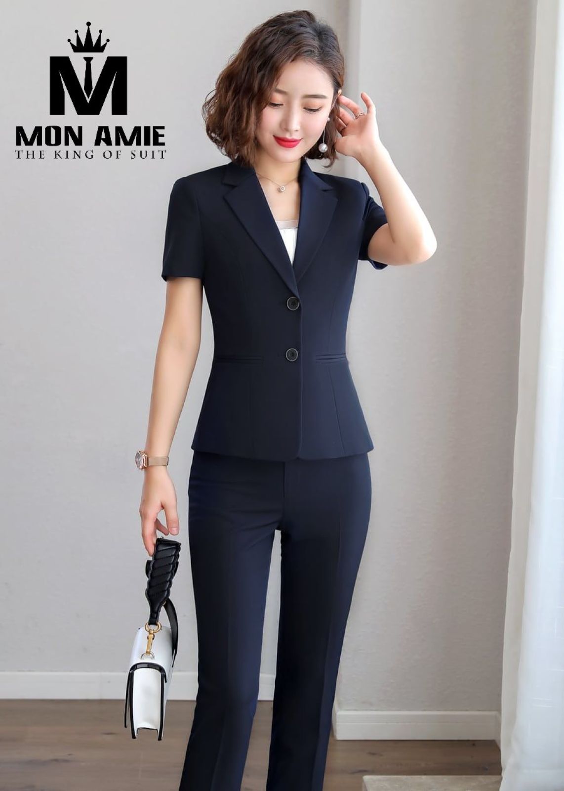 Midnight Blue Short Sleeves Suit With Trousers 